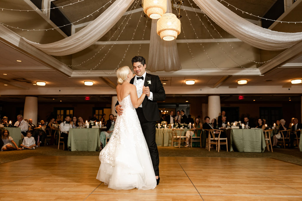 Bride and groom dancing at reception for wedding in PA