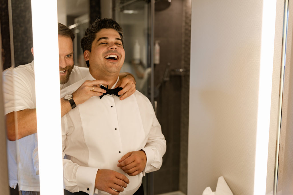 Groom getting ready before ceremony 
