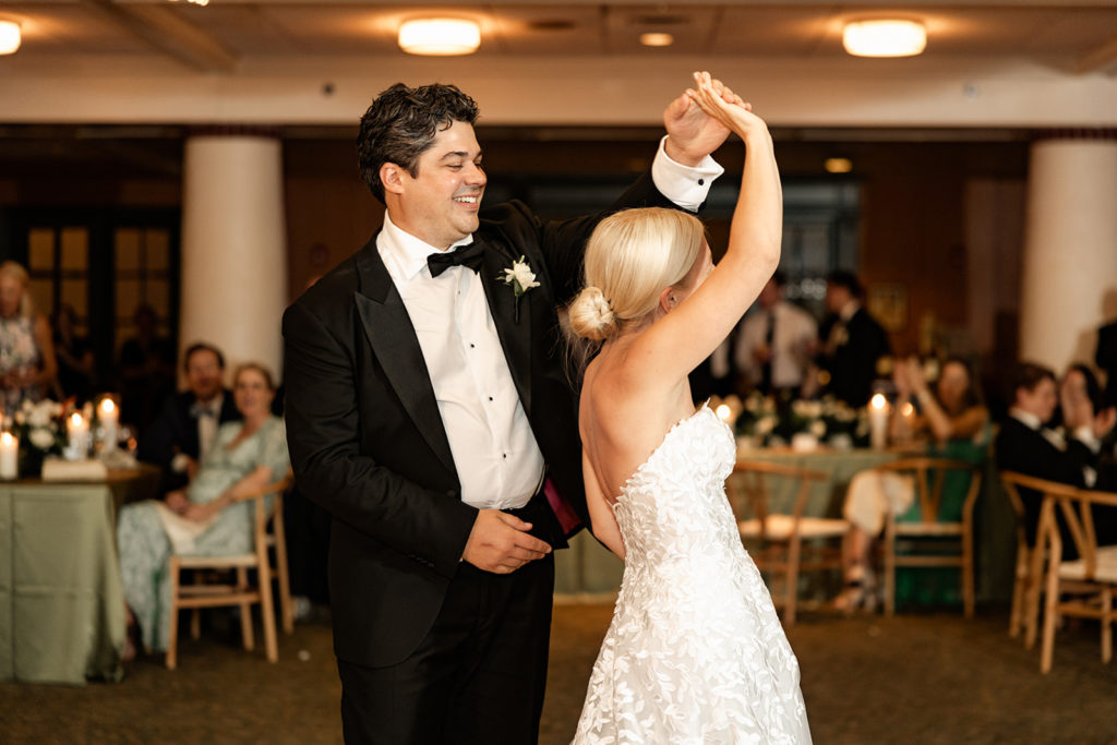 Bride and grooms last dance at wedding reception 
