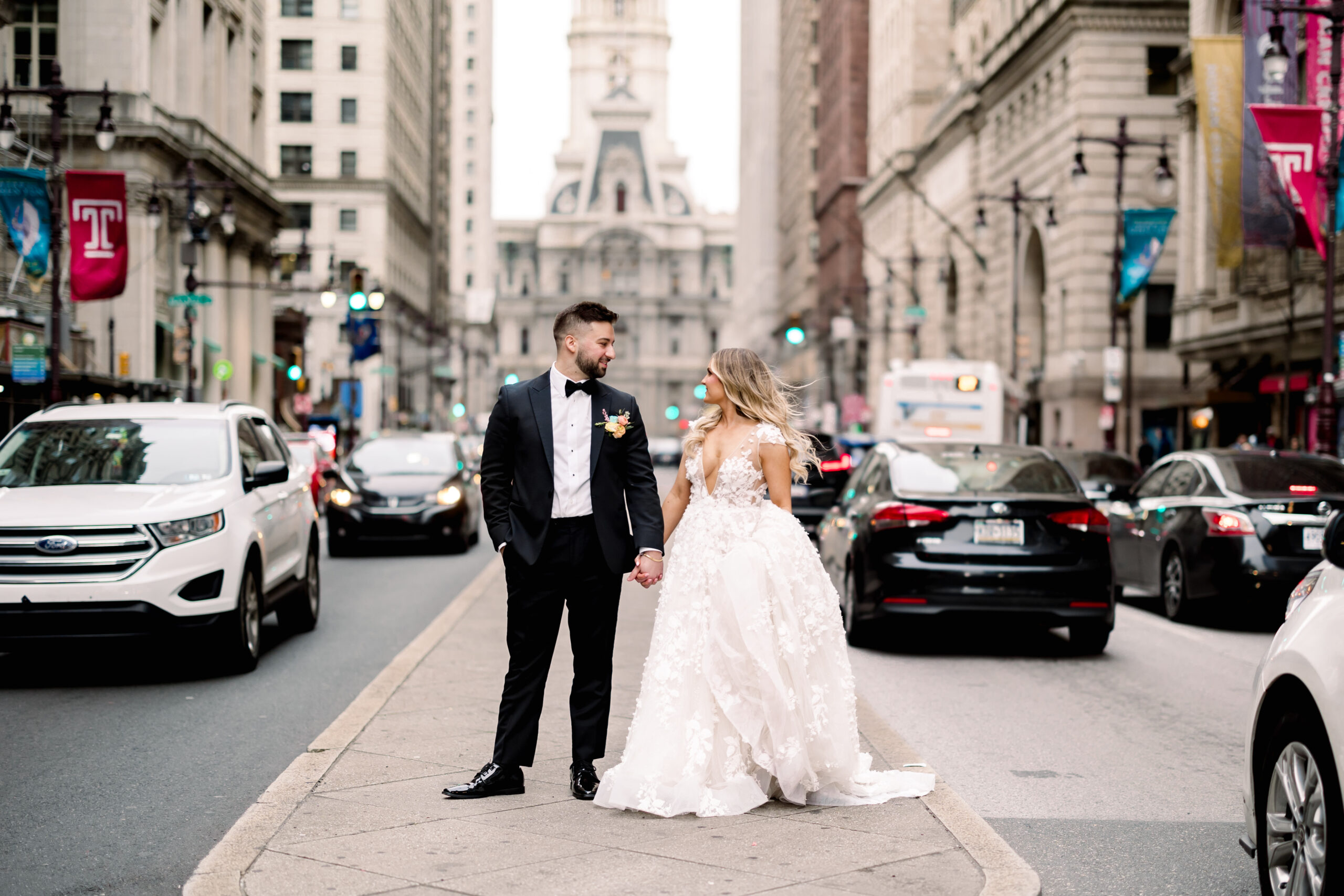 Philadelphia wedding - bride and groom in front of city hall
